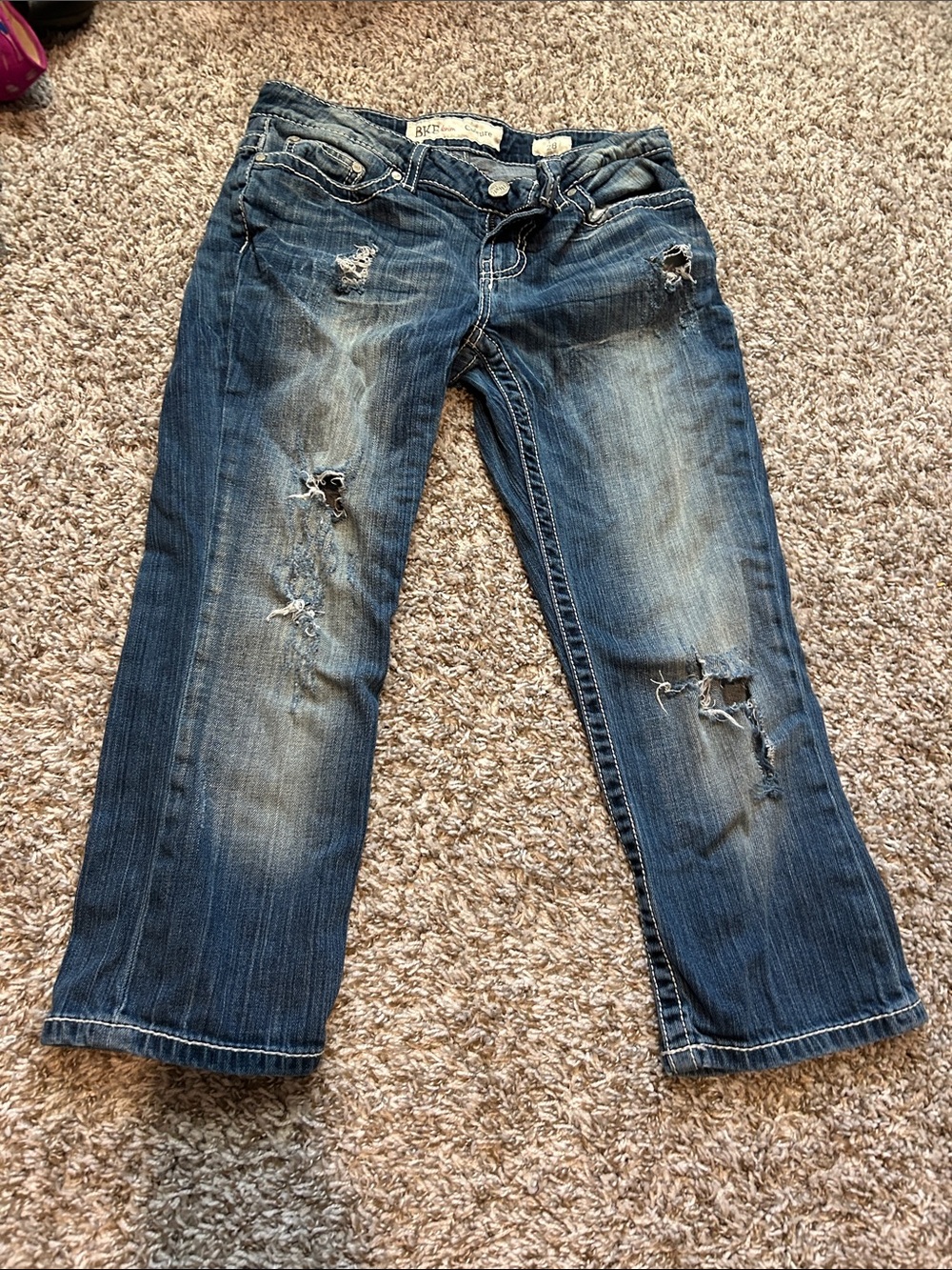 Distressed Women's Blue Jeans - Slim Straight